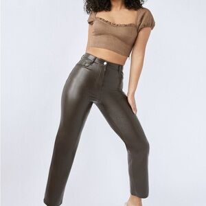 Aritzia Wilfred Melina Faux Vegan Leather Cropped Pants Dark Mocha - Size 4
